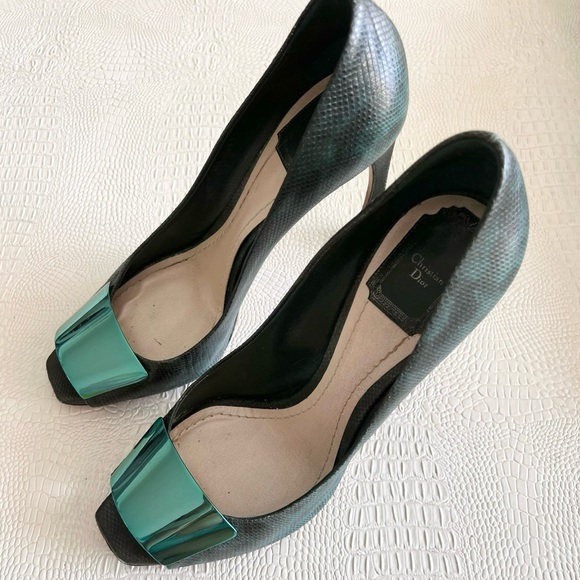Christian DIOR Green Lizard Peep Toe Platform Heels Pumps - Picture 3 of 11